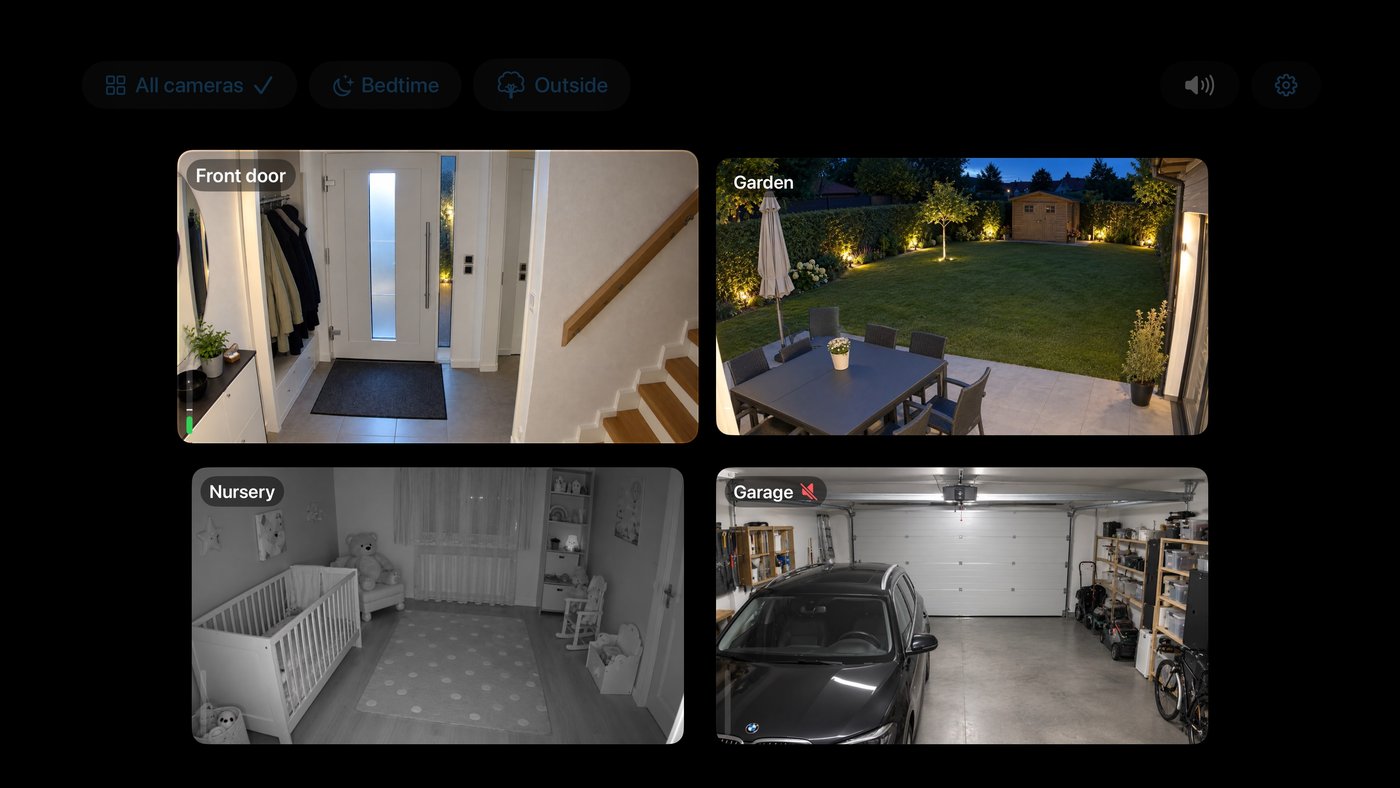 RTSP Mixer på Apple TV, væggen fylder skærmen.